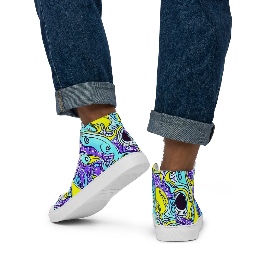Aqua Acid on Men's High Top Canvas Shoes — Back