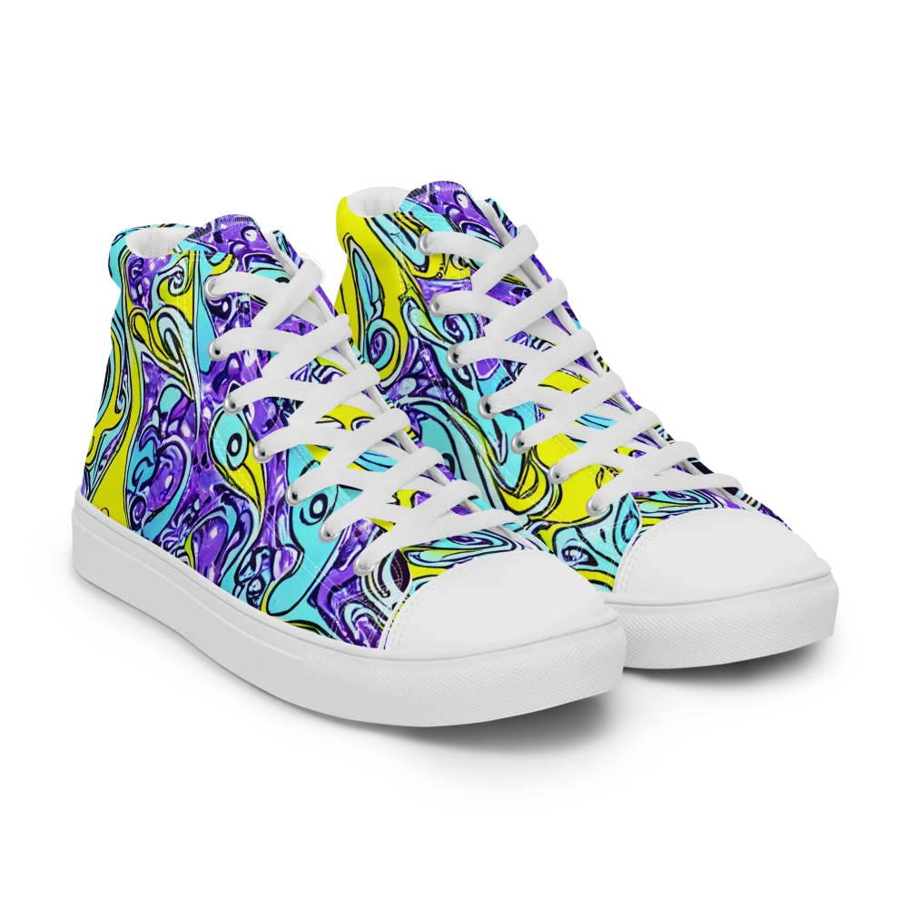 Aqua Acid on Women's High Top Canvas Shoes — Right Front