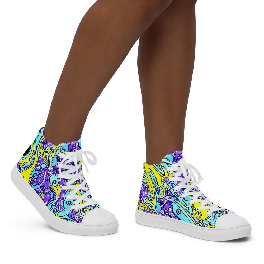 Aqua Acid on Women's High Top Canvas Shoes — Right