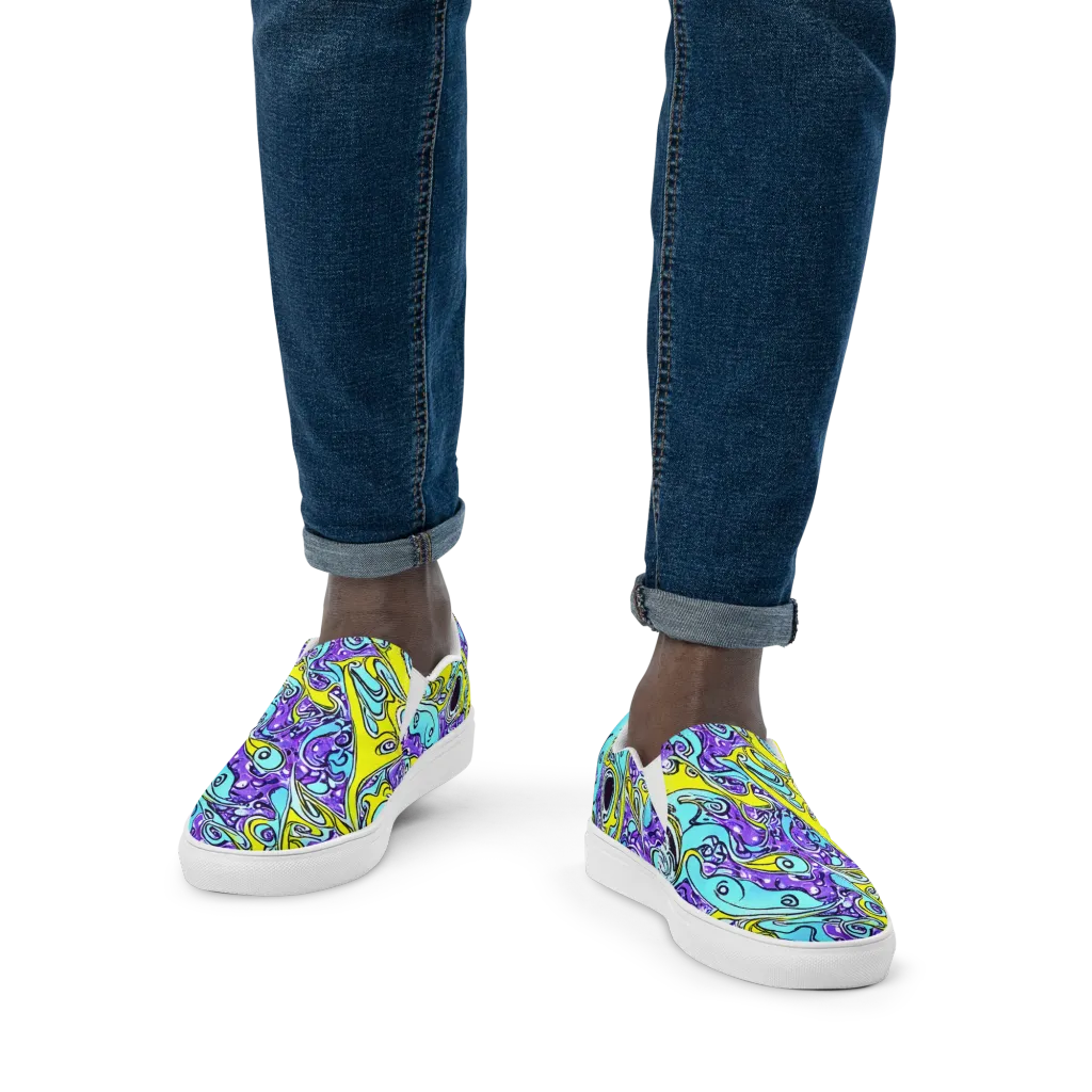 Aqua Acid on Men's Slip-On Canvas Shoes — Front