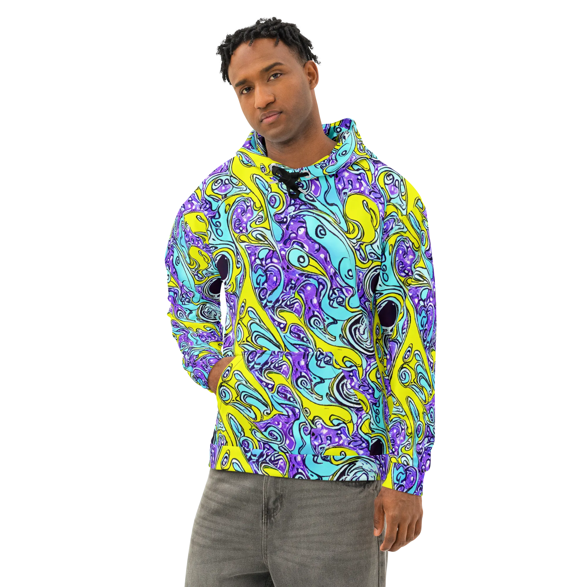 Aqua Acid on Cotton Hoodie — Left Front