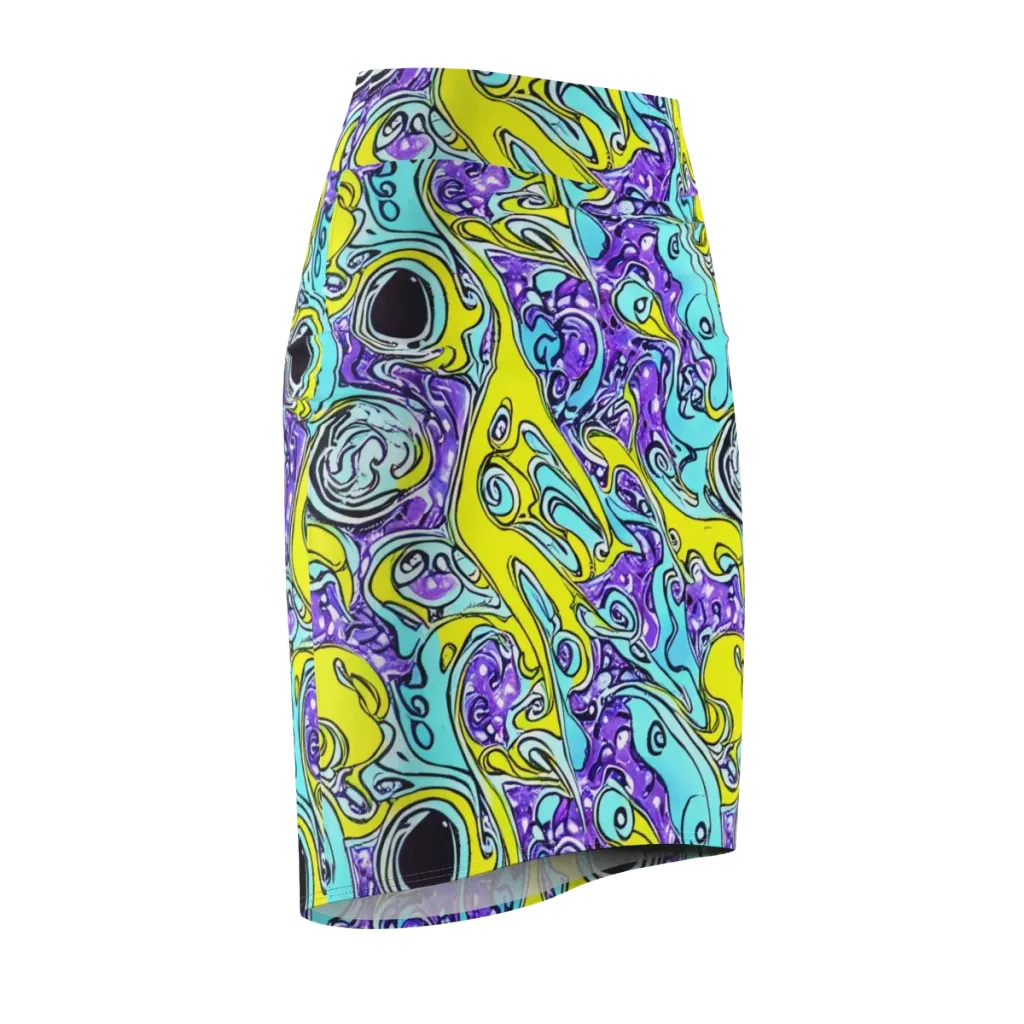 Aqua Acid on Pencil Skirt — Front Side