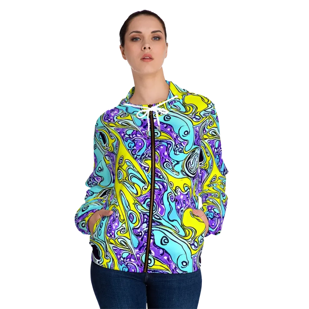 Aqua Acid on Women's Full-Zip Hoodie — Front On Person