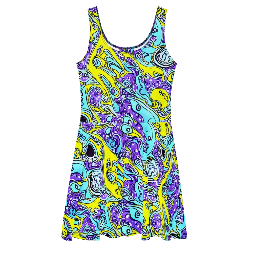 Aqua Acid on Skater Dress — Front
