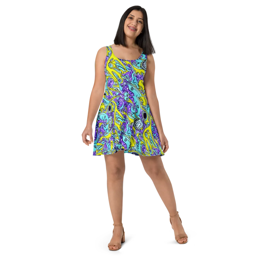 Aqua Acid on Skater Dress — Front