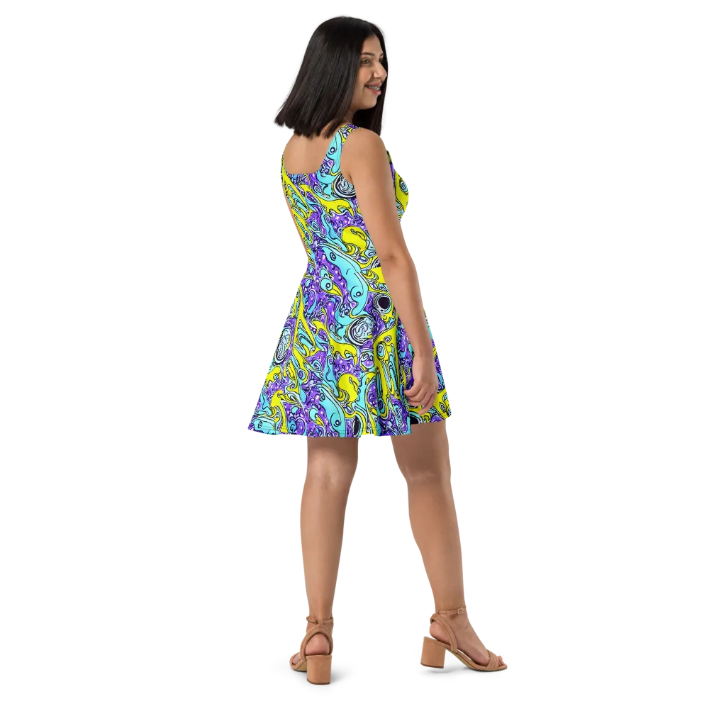 Aqua Acid on Skater Dress — Right