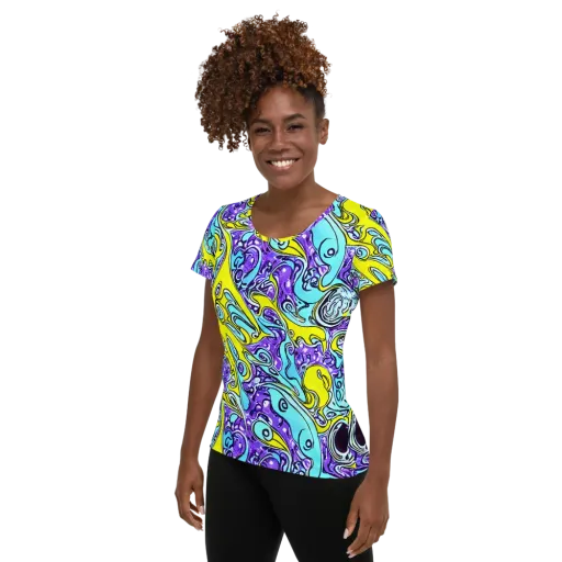 Aqua Acid on a Women's Athletic T-Shirt