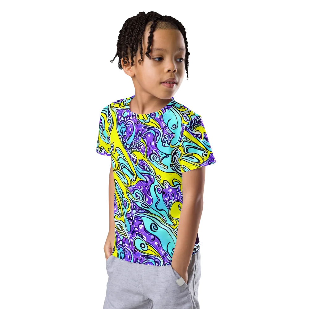 Aqua Acid on Kids Crew Neck T-Shirt — Left Front