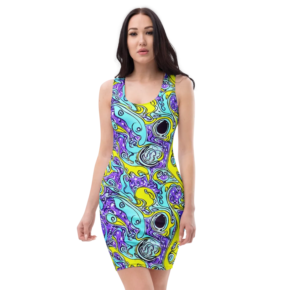 Aqua Acid on Bodycon Dress — Front