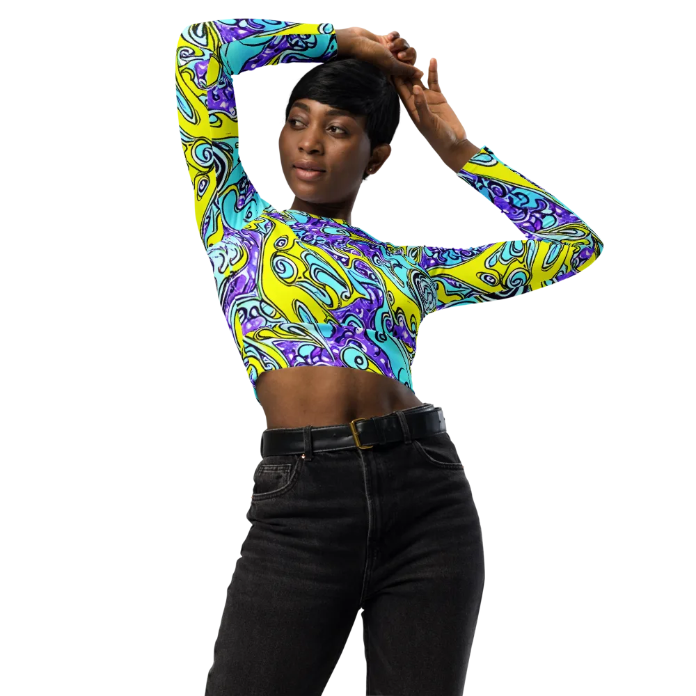 Aqua Acid on Long Sleeve Crop Top — Front