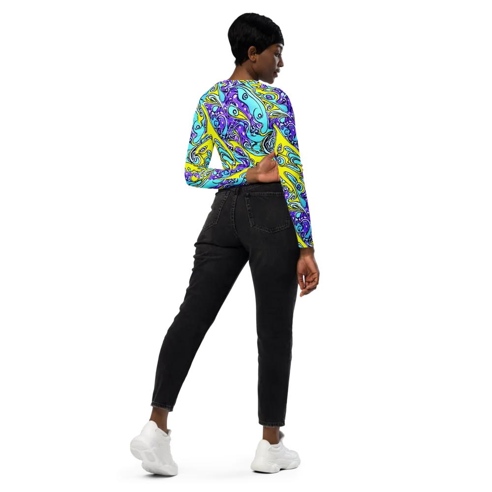 Aqua Acid on Long Sleeve Crop Top — Right Back