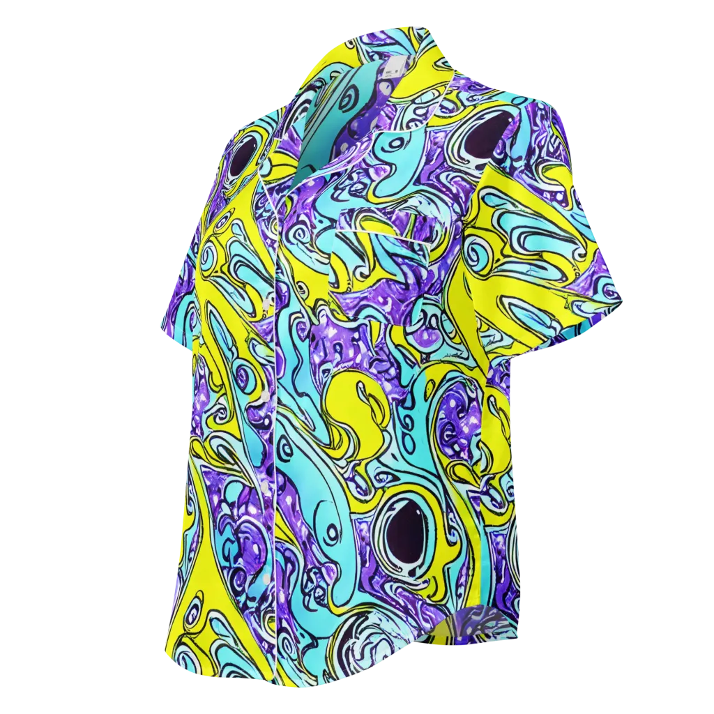 Aqua Acid on Women's Short Sleeve Pajama Top — Left Front