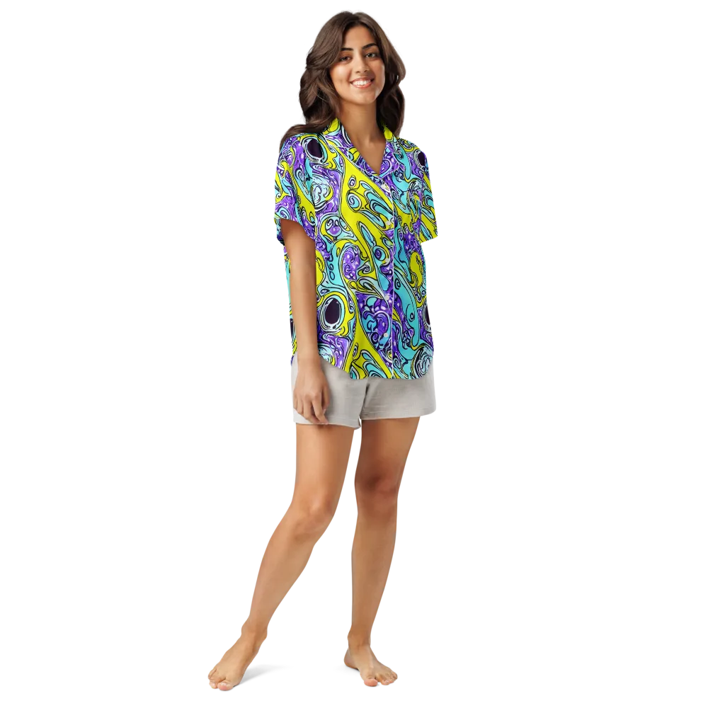 Aqua Acid on Women's Short Sleeve Pajama Top — Front