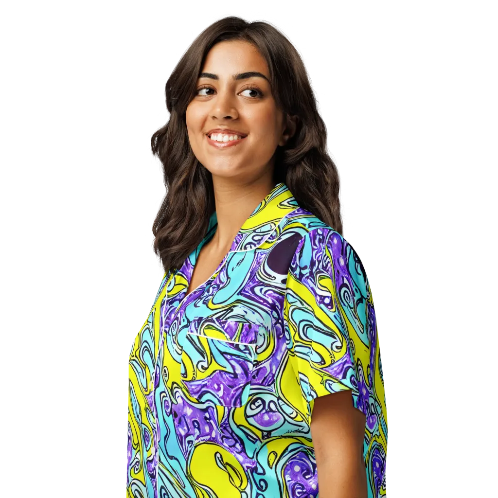 Aqua Acid on Women's Short Sleeve Pajama Top — Left Front