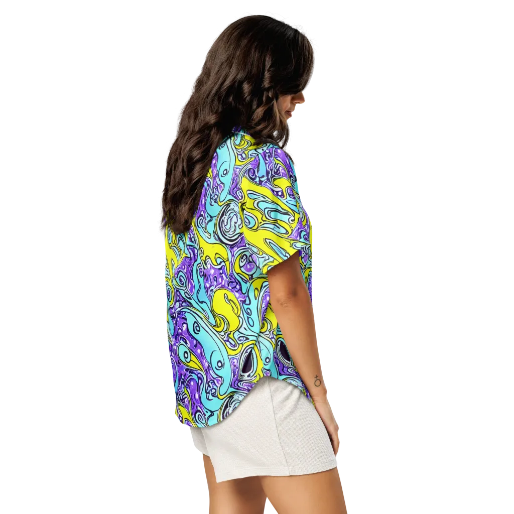 Aqua Acid on Women's Short Sleeve Pajama Top — Right Back