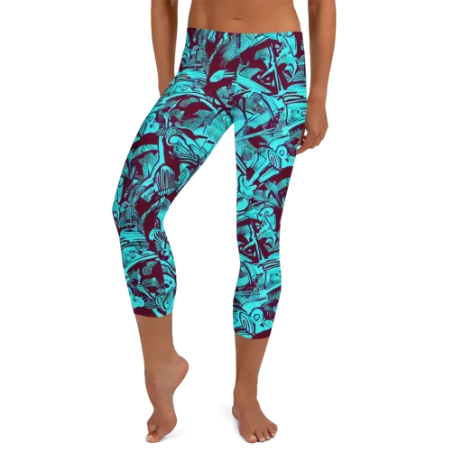 Burgundy Tropics on a Capri Leggings