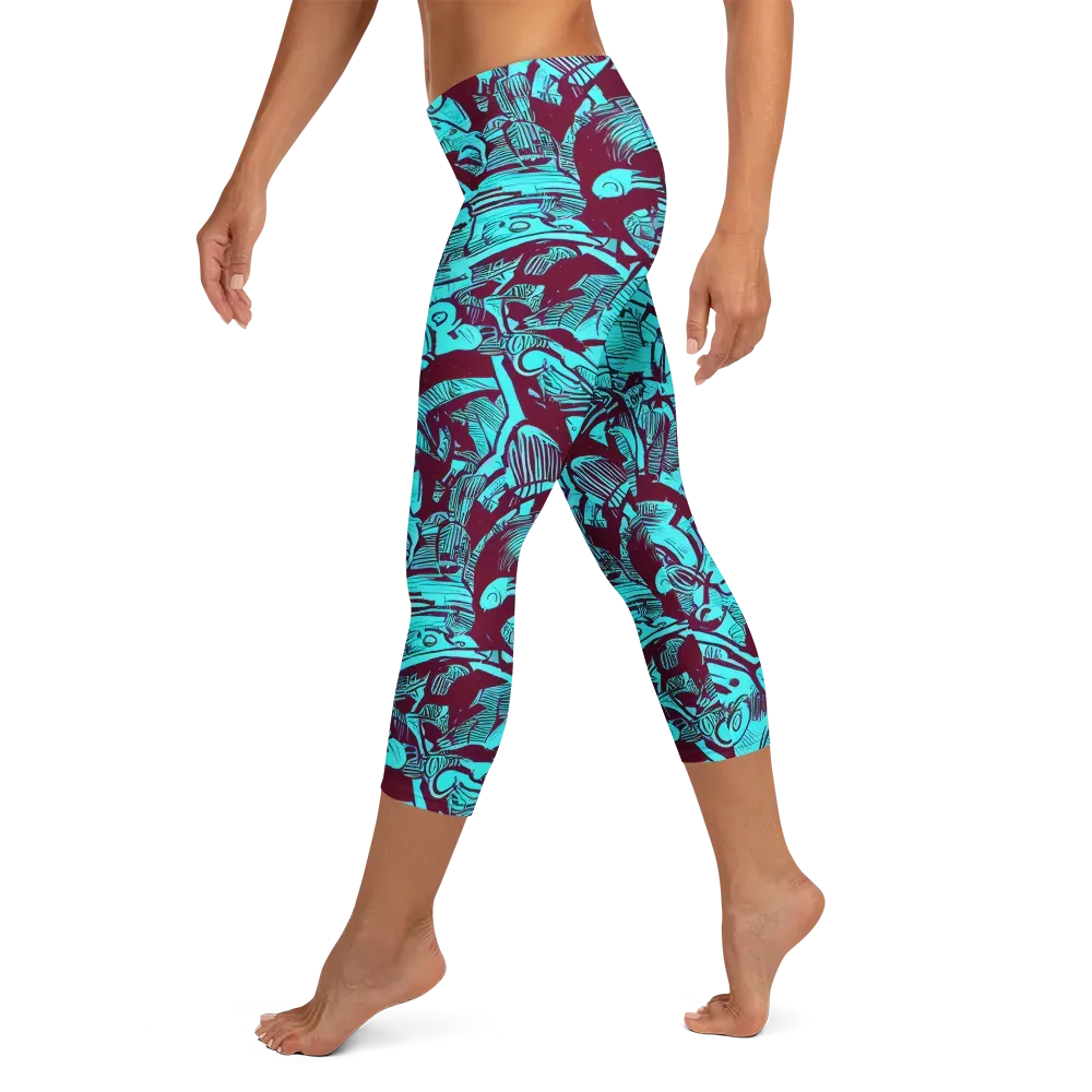 Burgundy Tropics on Capri Leggings — Left