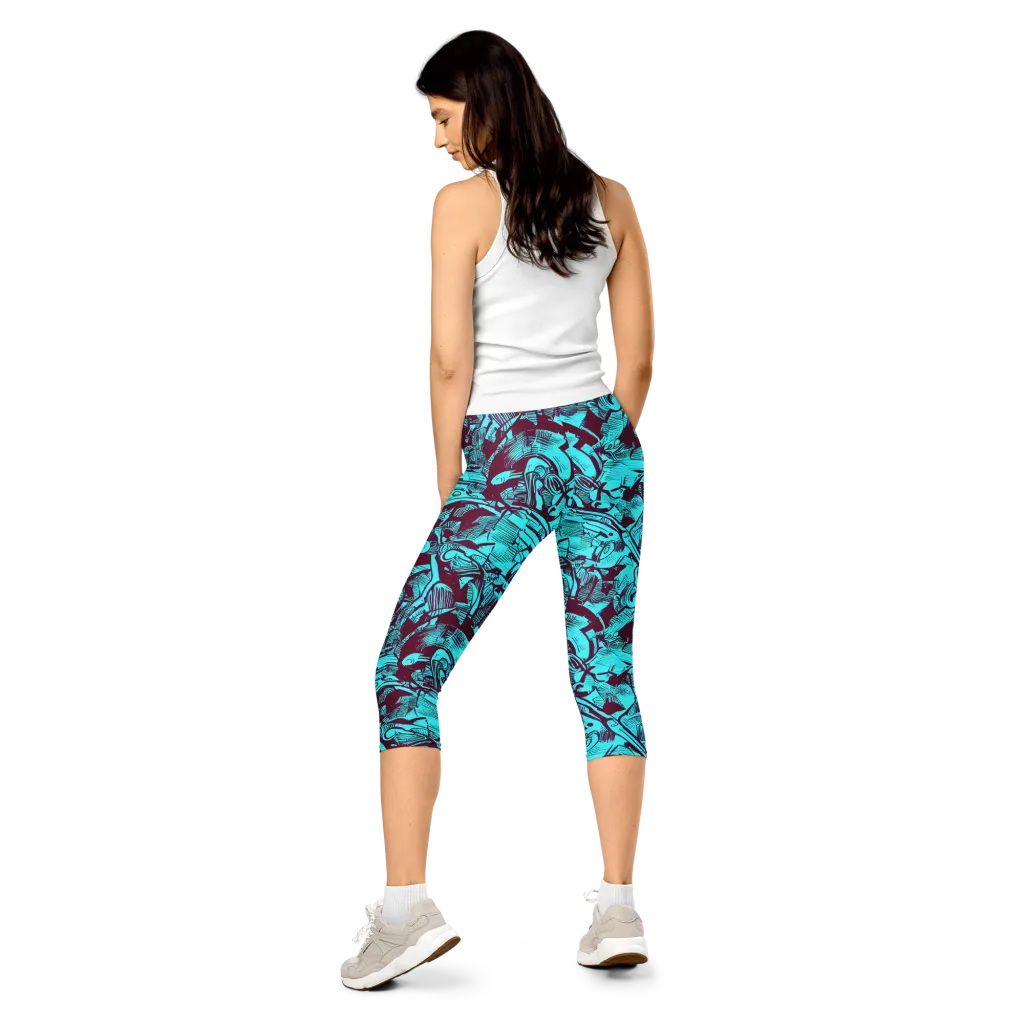 Burgundy Tropics on Capri Leggings — Back