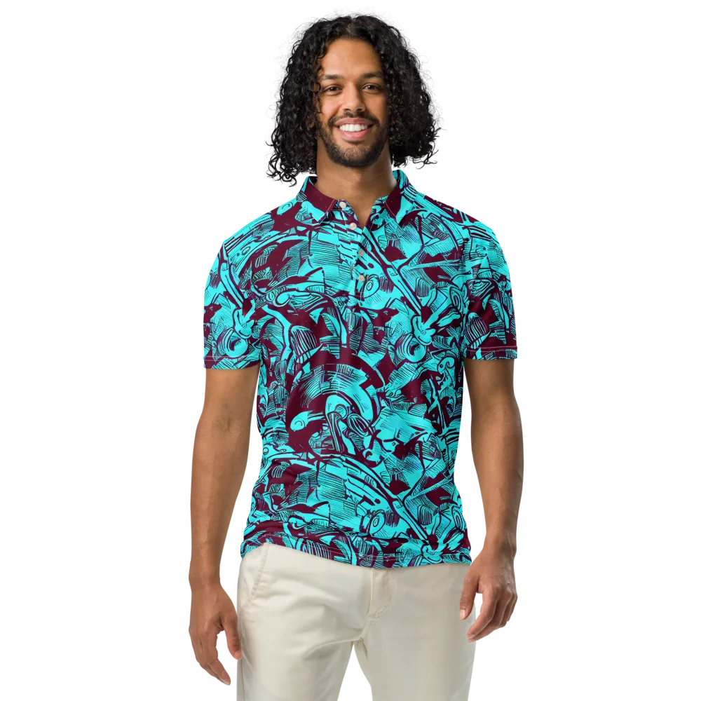 Burgundy Tropics on Men's Slim Fit Polo Shirt — Front