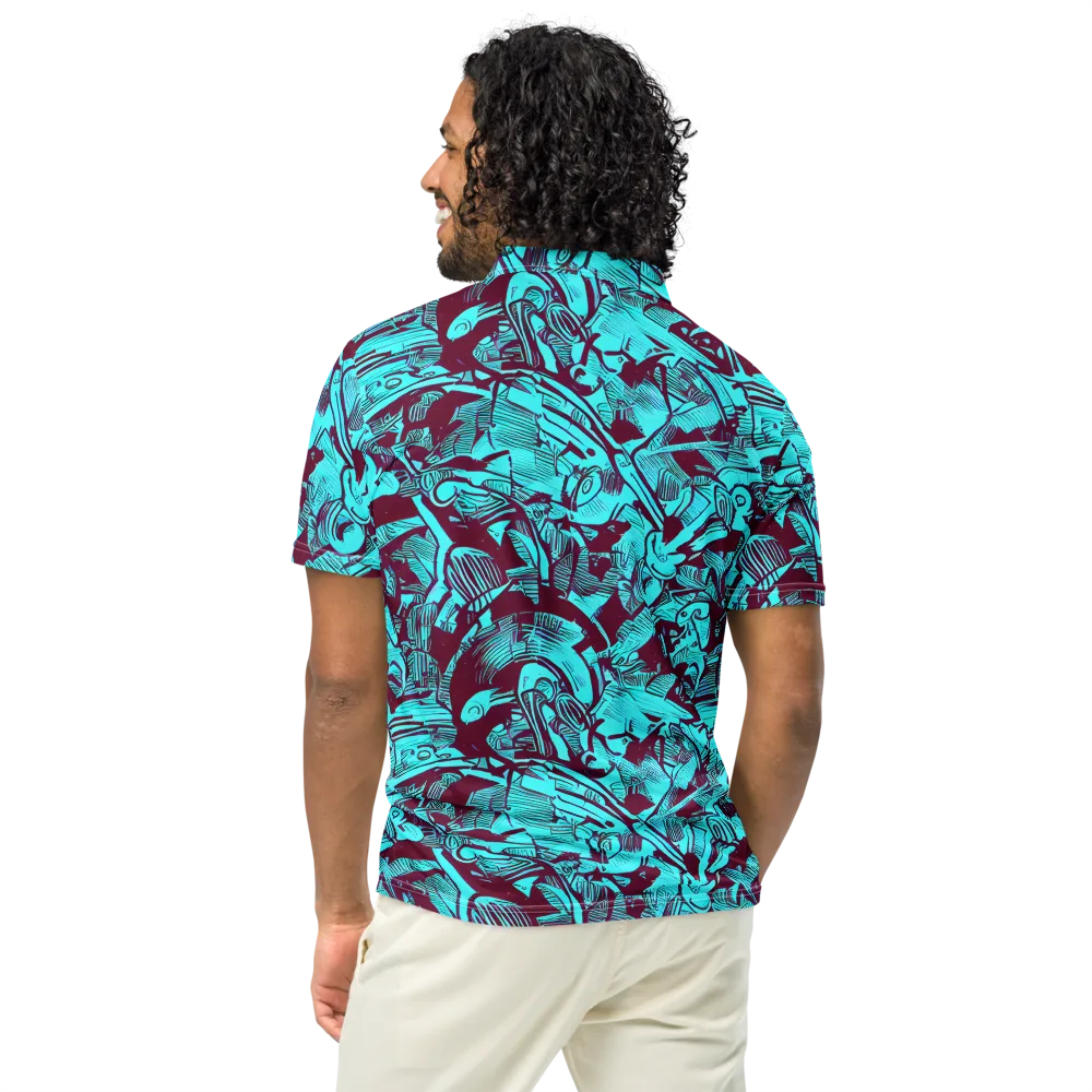 Burgundy Tropics on Men's Slim Fit Polo Shirt — Back