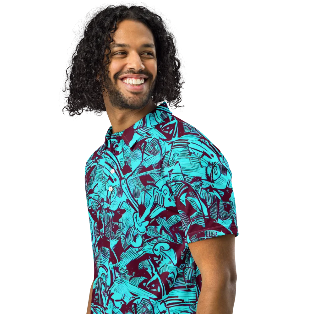 Burgundy Tropics on Men's Slim Fit Polo Shirt — Left Front