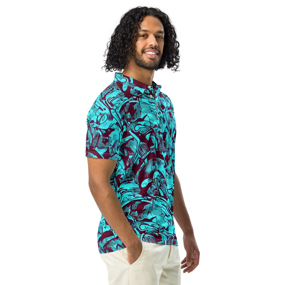 Burgundy Tropics on Men's Slim Fit Polo Shirt — Right Front