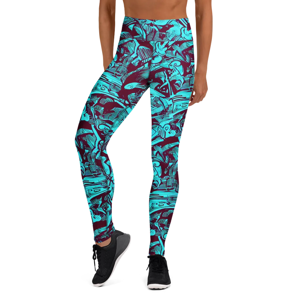 Burgundy Tropics on Yoga Leggings — Front