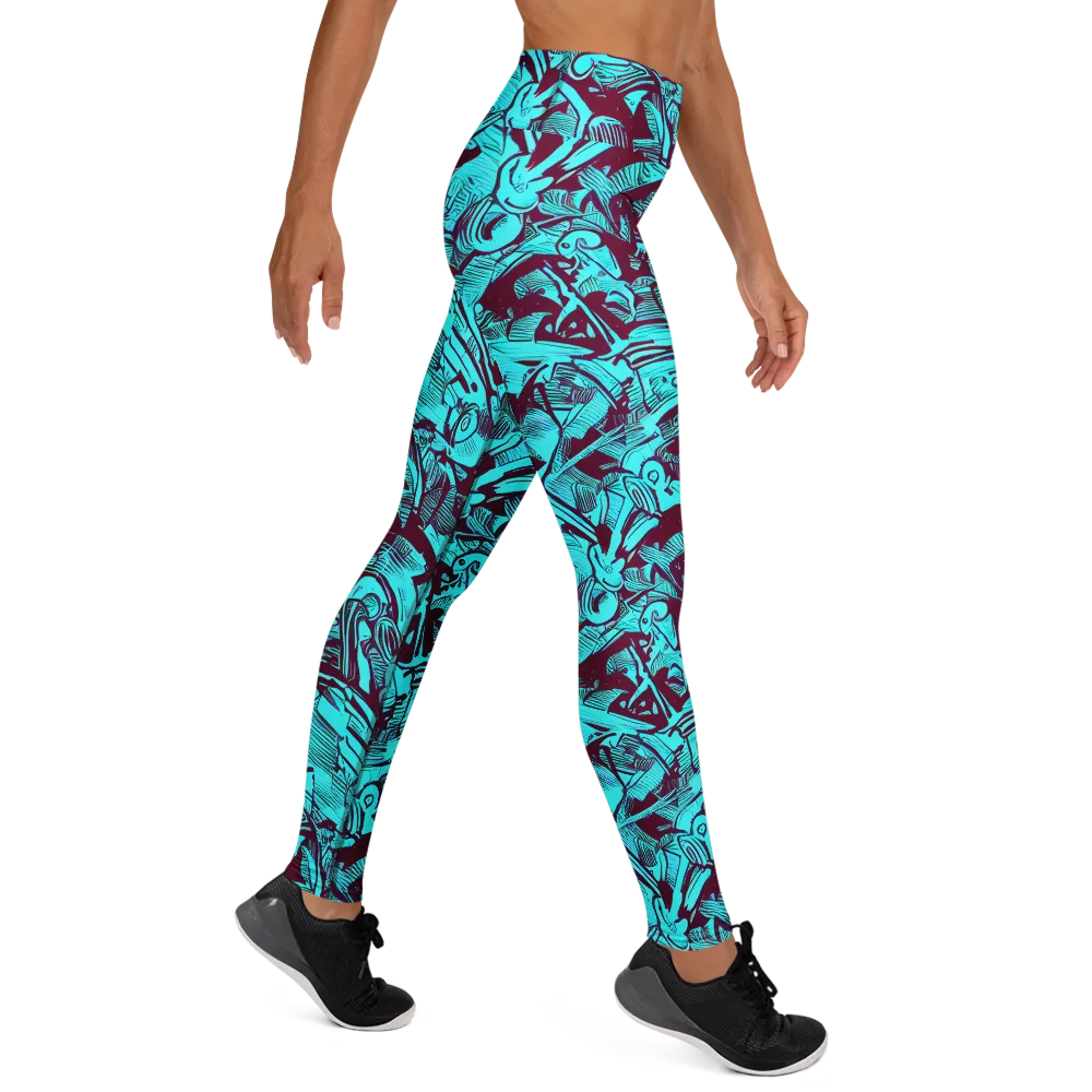 Burgundy Tropics on Yoga Leggings — Right