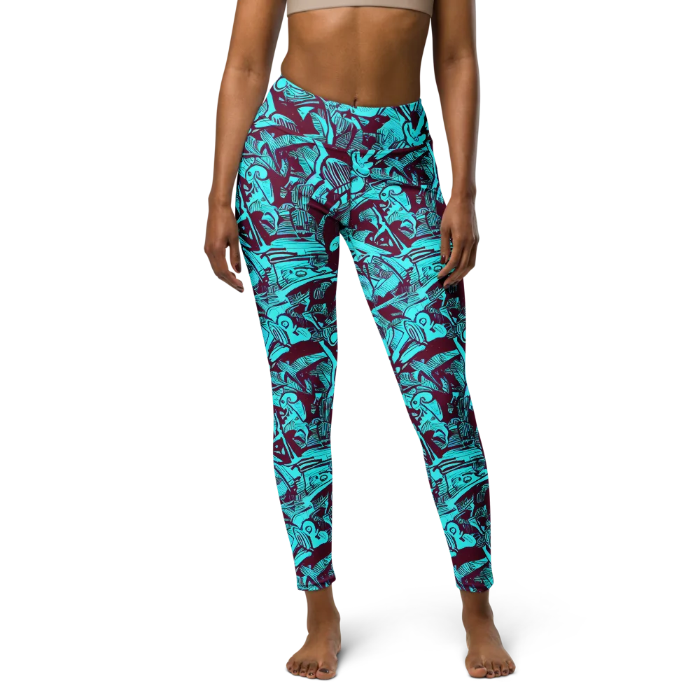 Burgundy Tropics on Yoga Leggings — Front