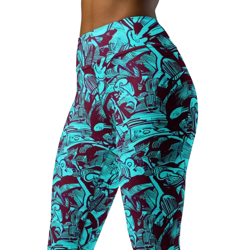 Burgundy Tropics on a Yoga Leggings
