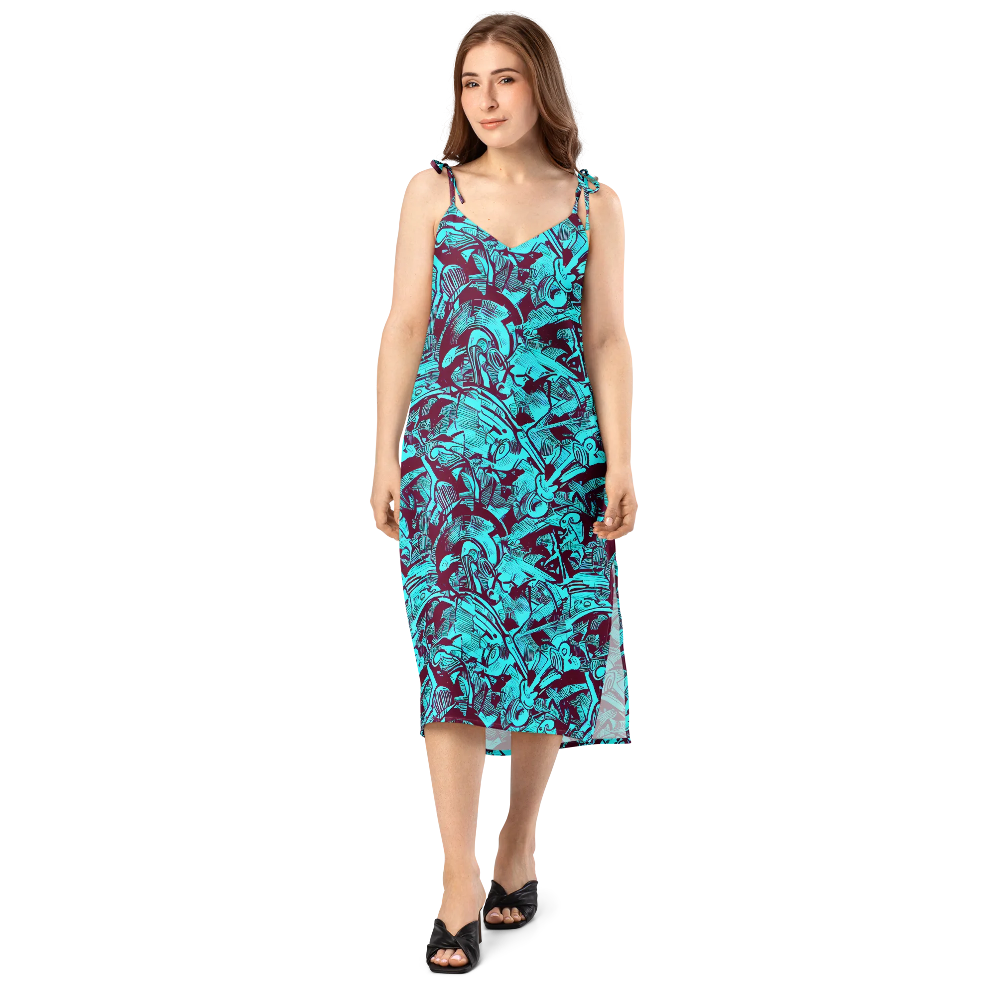 Burgundy Tropics on Slip Dress — Front