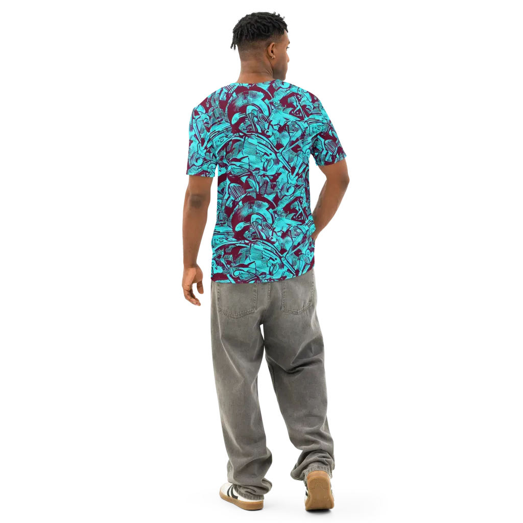 Burgundy Tropics on Men's Cotton Crew Neck T-Shirt — Back