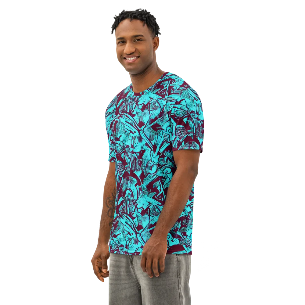 Burgundy Tropics on Men's Cotton Crew Neck T-Shirt — Left Front