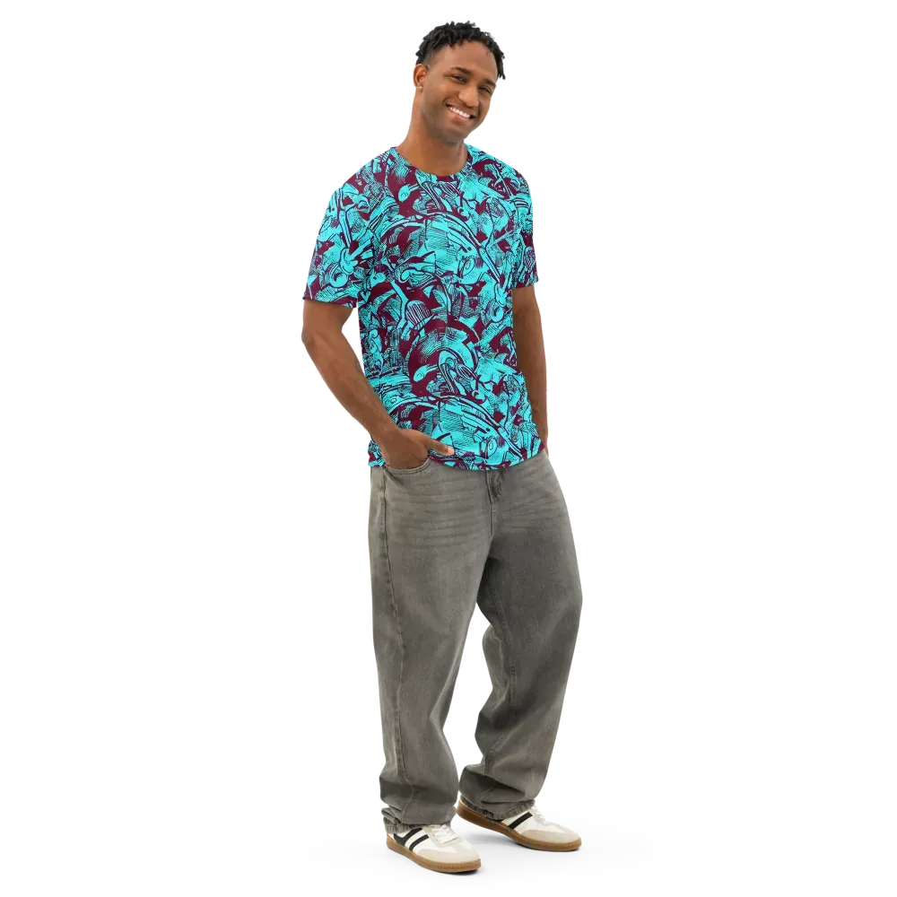 Burgundy Tropics on Men's Cotton Crew Neck T-Shirt — Right Front