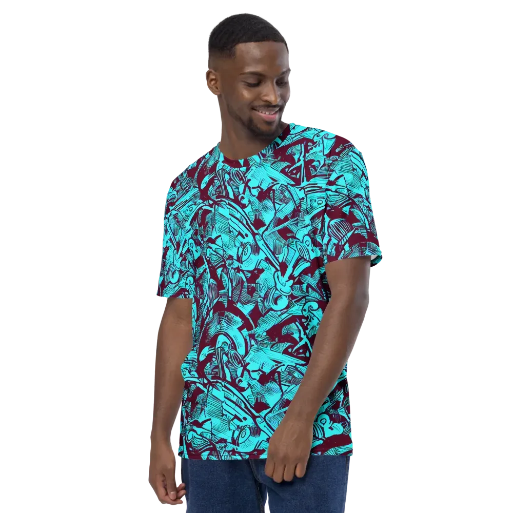 Burgundy Tropics on Men's Crew Neck T-Shirt — Left