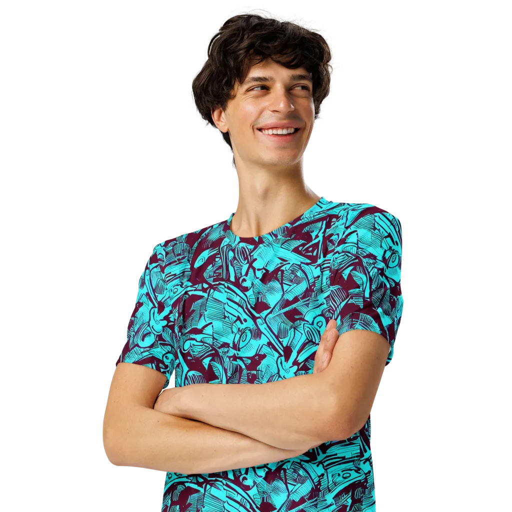 Burgundy Tropics on Men's Crew Neck T-Shirt — Left Front