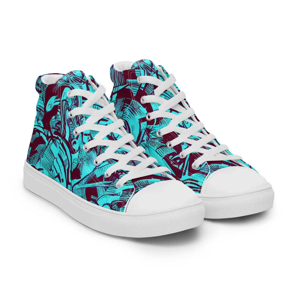 Burgundy Tropics on Men's High Top Canvas Shoes — Right Front