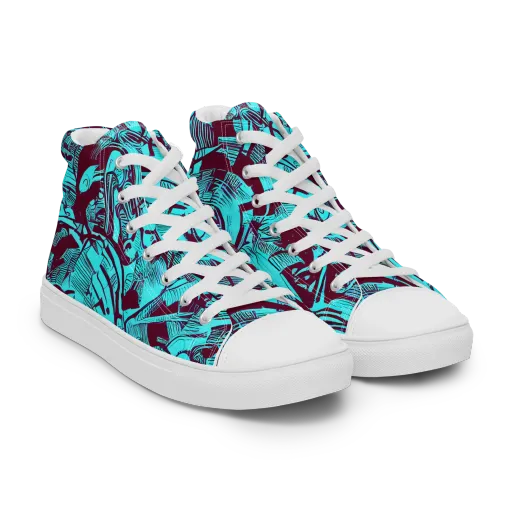 Burgundy Tropics on a Men's High Top Canvas Shoes