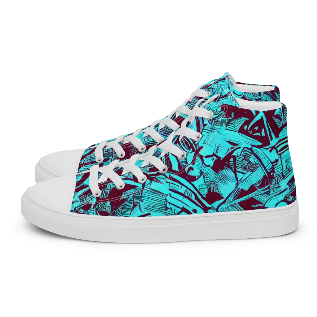 Burgundy Tropics on Men's High Top Canvas Shoes — Left
