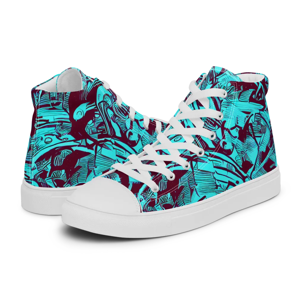 Burgundy Tropics on Men's High Top Canvas Shoes — Left