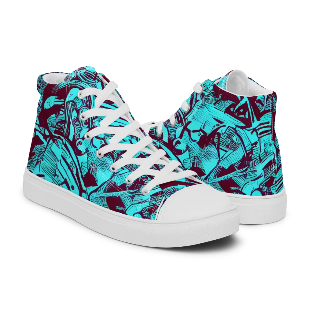 Burgundy Tropics on Men's High Top Canvas Shoes — Right