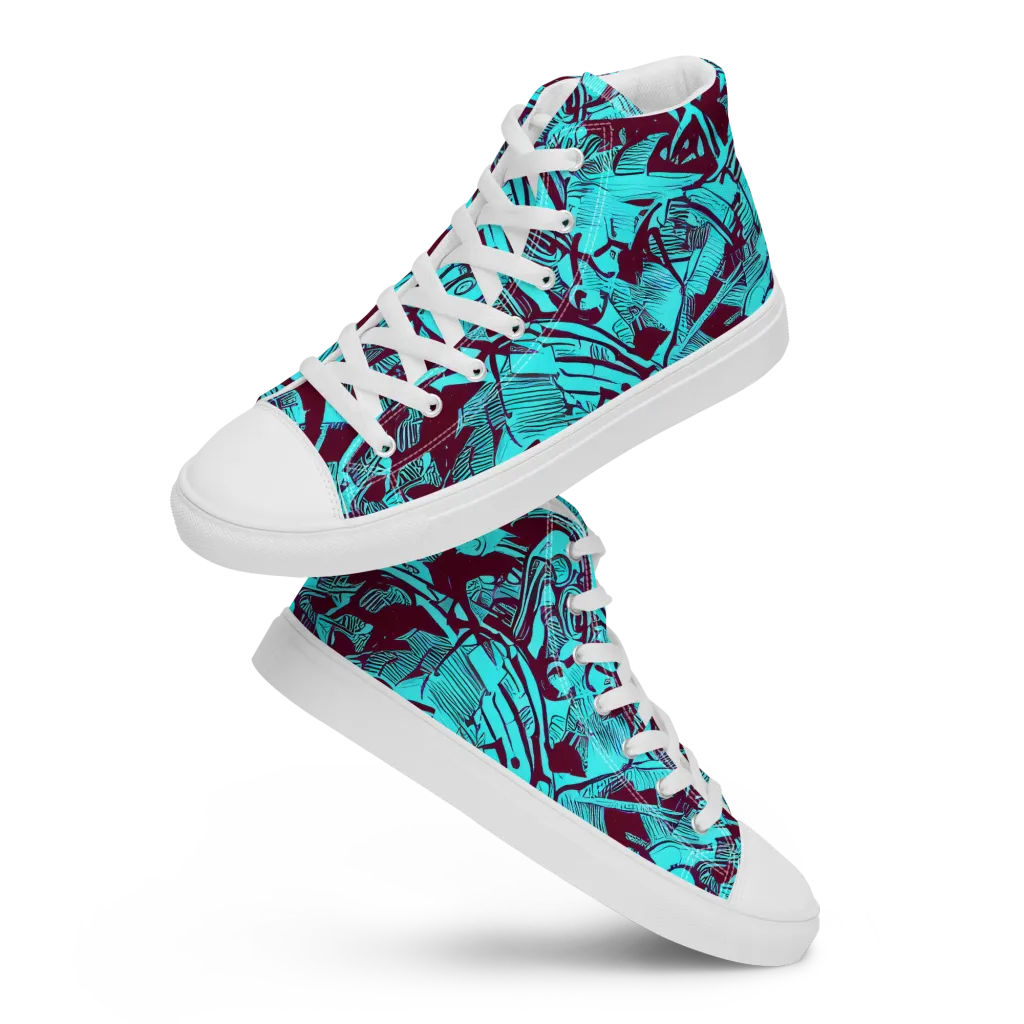Burgundy Tropics on Men's High Top Canvas Shoes — Front