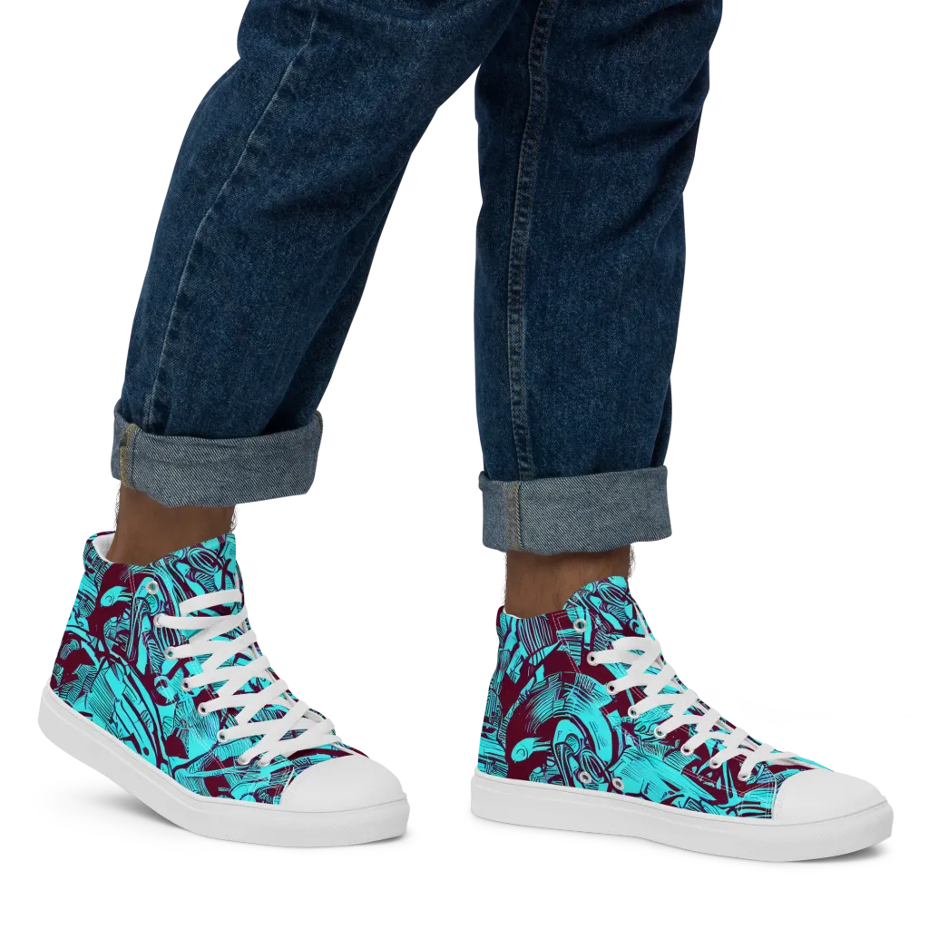 Burgundy Tropics on Men's High Top Canvas Shoes — Right