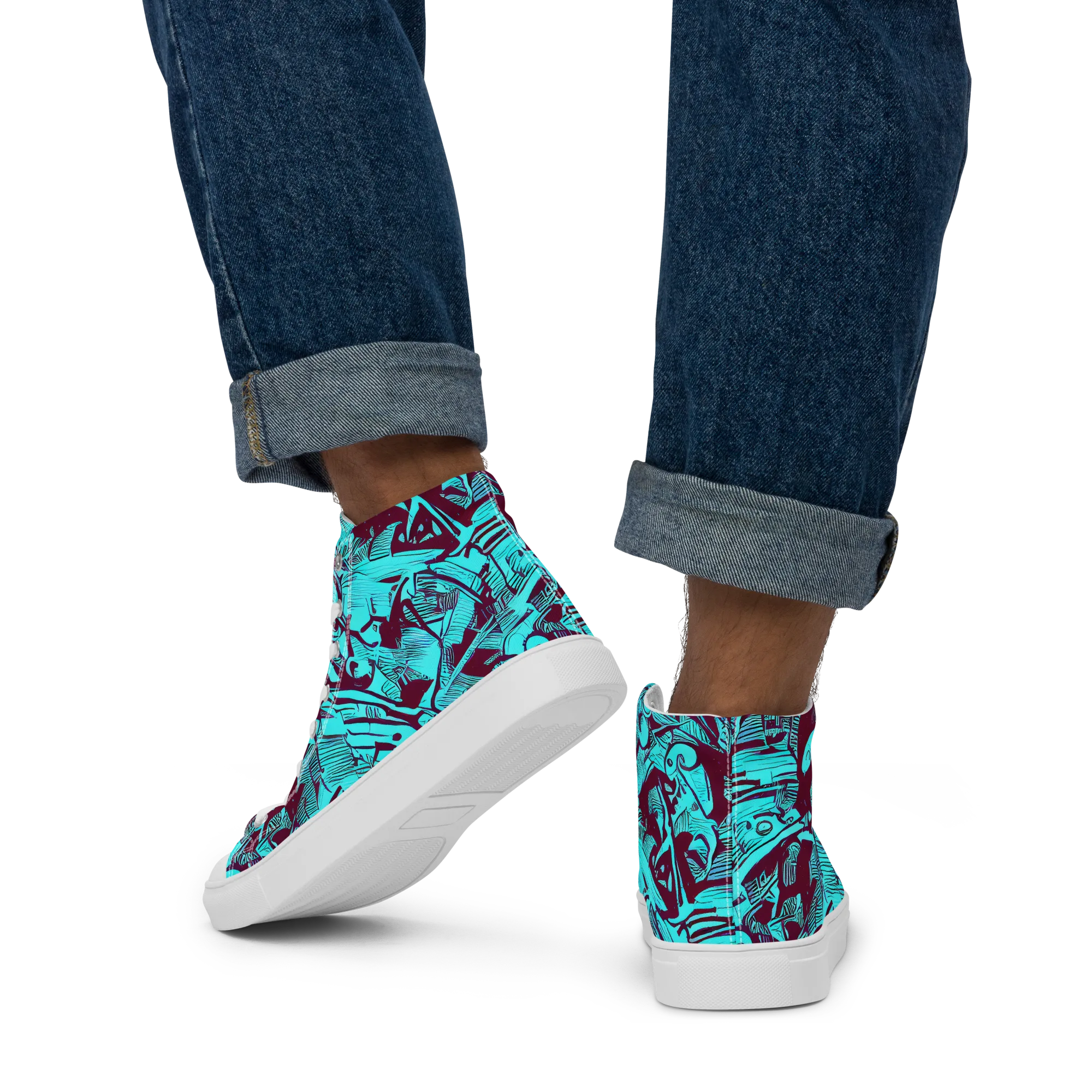 Burgundy Tropics on Men's High Top Canvas Shoes — Back
