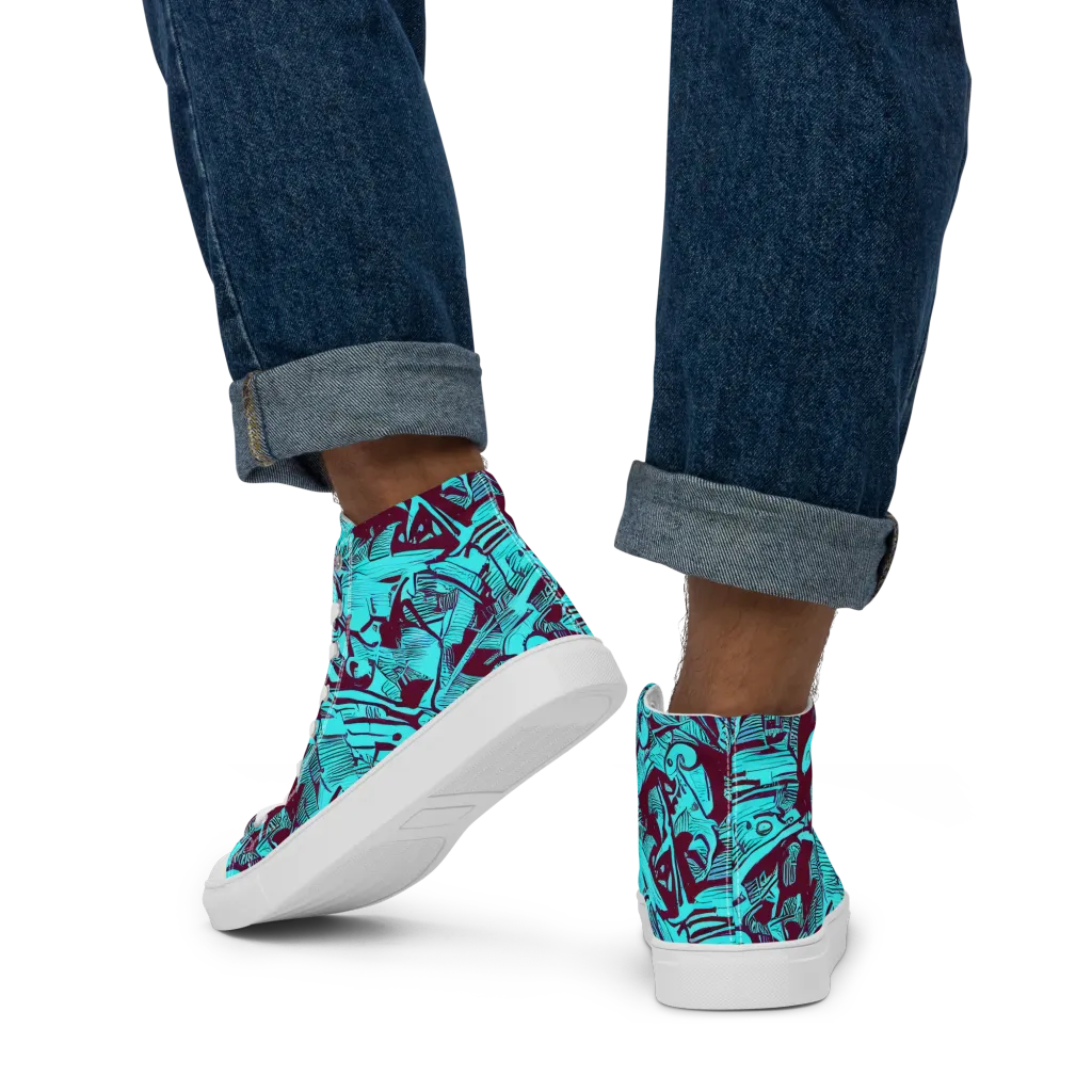 Burgundy Tropics on Men's High Top Canvas Shoes — Back