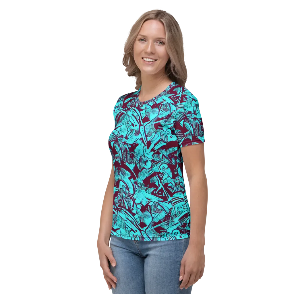 Burgundy Tropics on Women's Crew Neck T-Shirt — Left