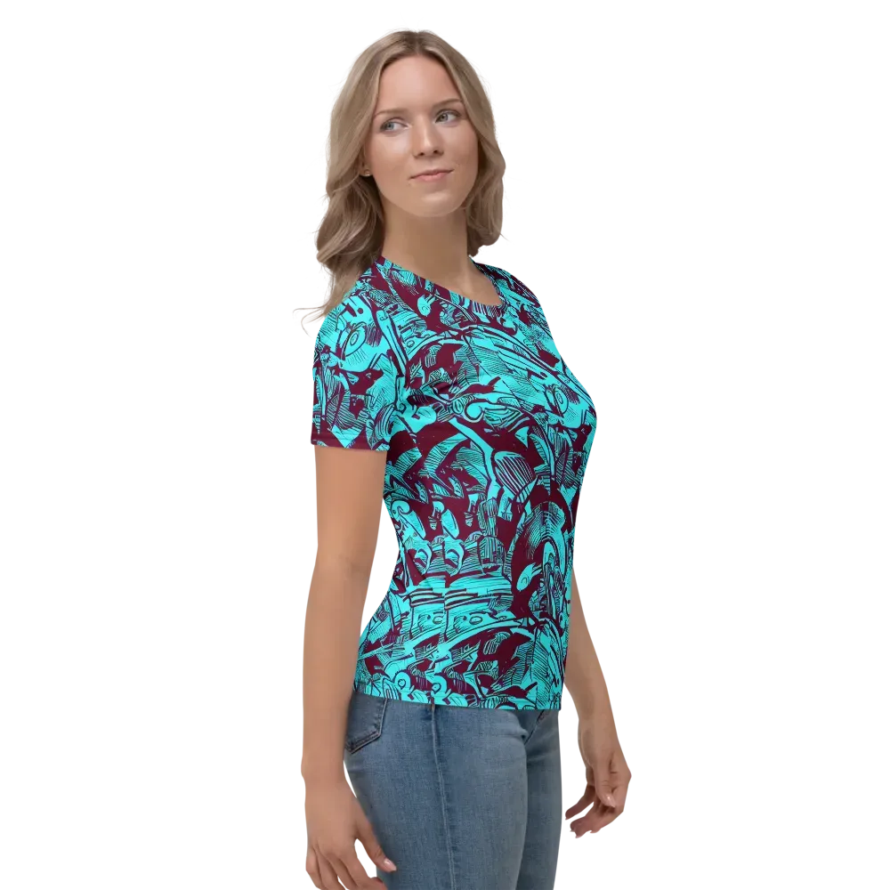Burgundy Tropics on Women's Crew Neck T-Shirt — Right