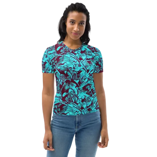 Burgundy Tropics on a Women's Crew Neck T-Shirt