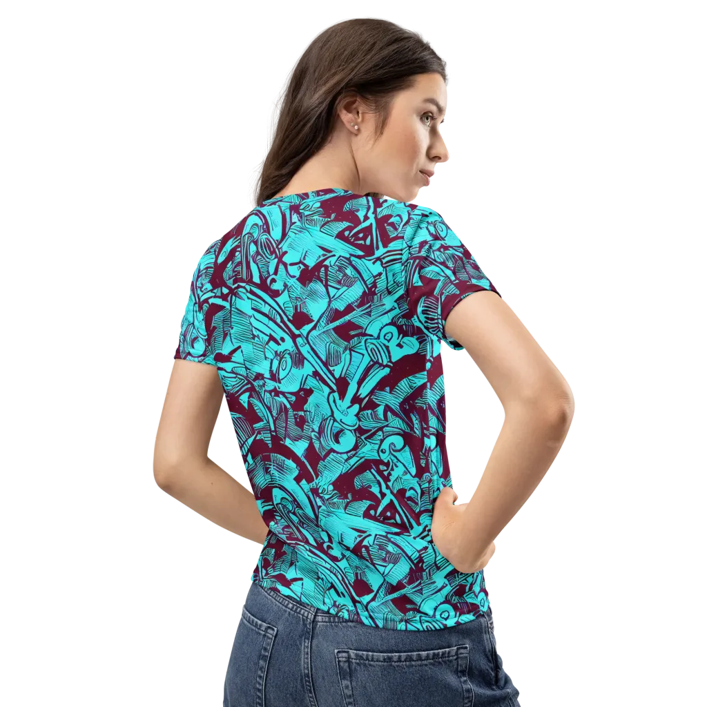 Burgundy Tropics on Women's Crew Neck T-Shirt — Back