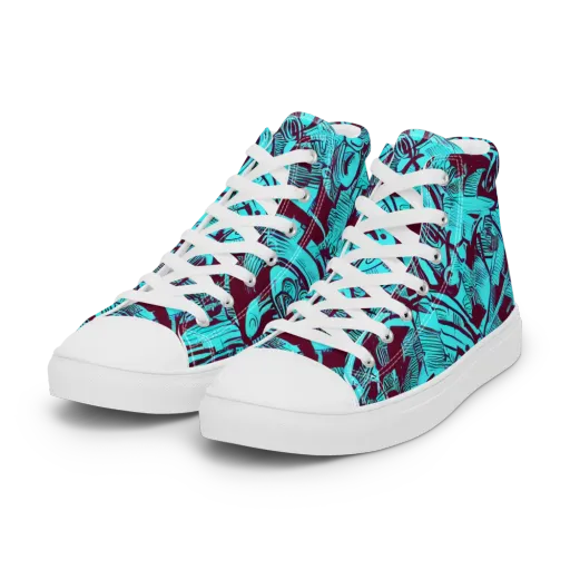 Burgundy Tropics on a Women's High Top Canvas Shoes